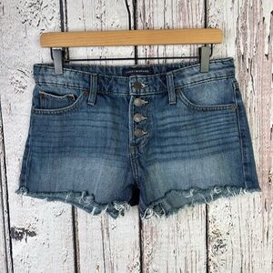 Lucky Brand The Cut Off Denim Shorts Size 4/27 Button Fly Mid Rise Medium Wash